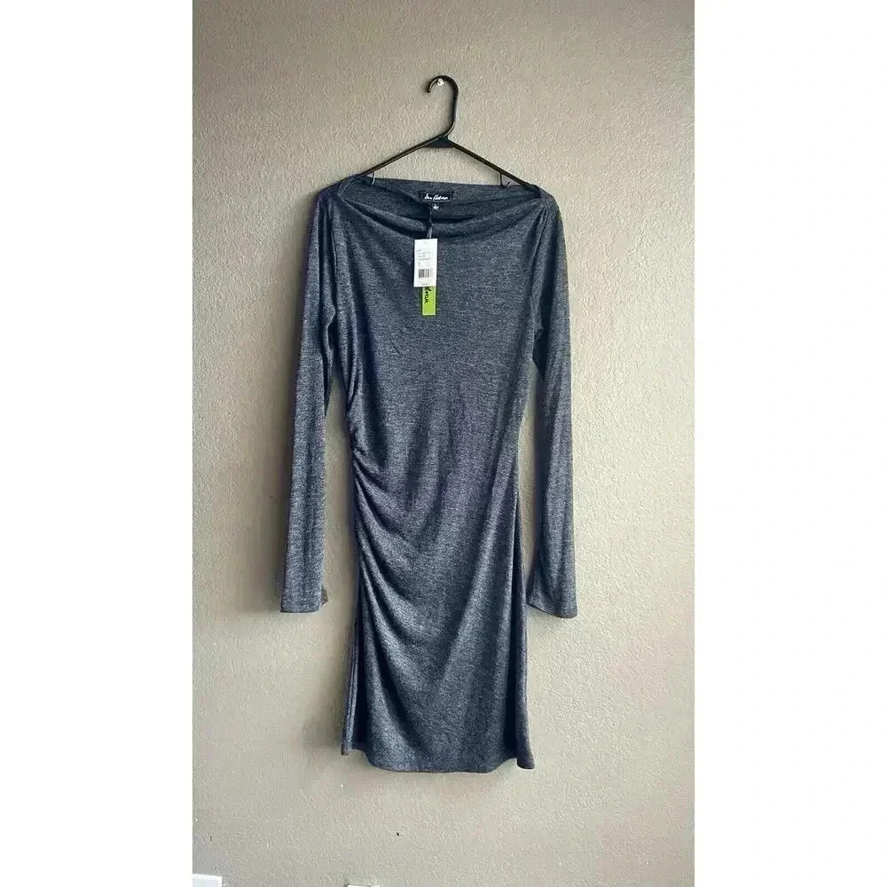 SAM EDELMAN Sweater Dress Lightweight Women's L Gray Boat Neck Long Sleeve New
